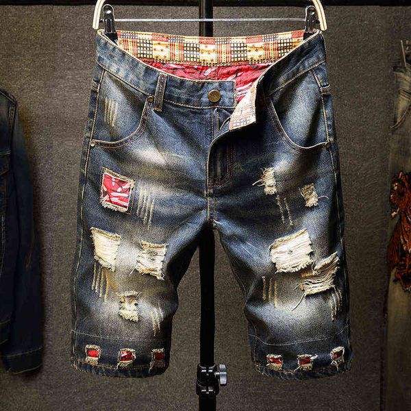

men's jeans men's shorts nostalgic blue perforated denim shorts denim s