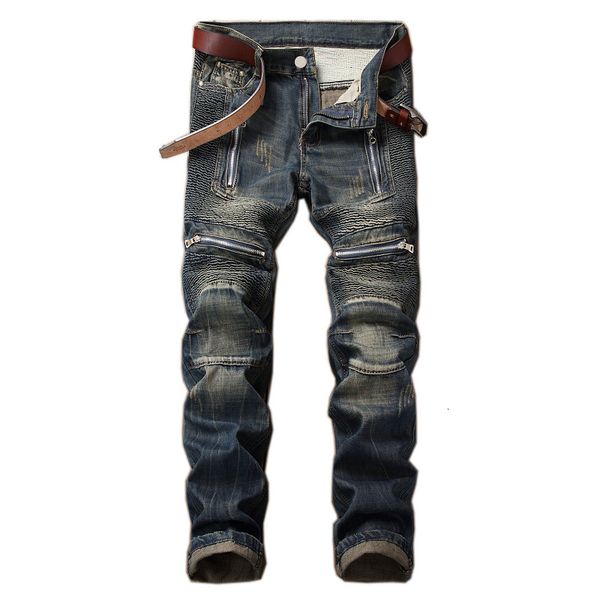 

men's jeans 2021 autumn spring solid street hip hop punk stretch bike trendy classic straight denim trouers ykh0, Blue