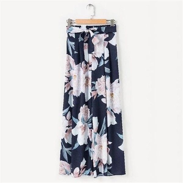 

women's pants & capris women boho floral long lace up chiffon baggy wide leg summer casual beach holiday trousers, Black;white