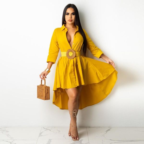 

casual dresses 2021 temperament commuting fashion elegant solid color multicolor irregular half sleeve shirt long dress, Black;gray