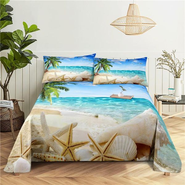 

sheets & sets sandy beach bedding sheet home digital printing polyester bed flat with case print