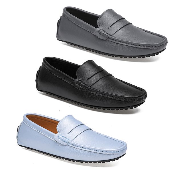 Sapatos masculinos de couro macio casual dirigindo 2021 Doudou Sole Moda Preto Marinho Branco Azul Sier Amarelo Cinza Calçado All-match Preguiçoso Cross-border 38-46 Dezessete 127