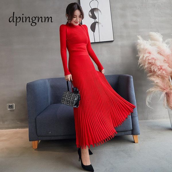 

casual dresses 2021 autumn and winter dress korean temperament ladies fashionable long knitted base sleeve sweater was thin, Black;gray