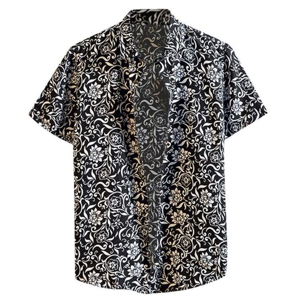 

men's casual shirts daily male mens summer fashion print turn-down collar short sleeve beach loose blouse #t2g, White;black