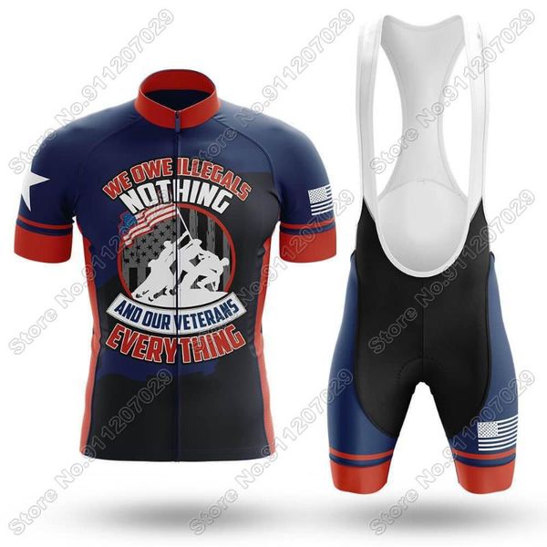 

racing sets we owe our veterans everything men's cycling jersey set summer clothing road bike suit mountain bicycle shirt bib short, Black;blue