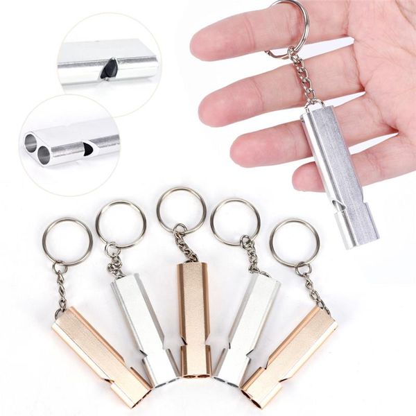 

keychains fashion double-frequency whistle keychain emergency survival aluminum alloy camping hiking sport accessory tool, Silver
