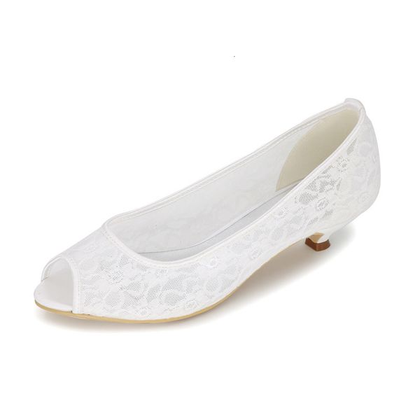 

sandals low heels lace wedding shoes women peep toe slip on breathable heeled prom evening bridal party dress pumps hy7s, Black
