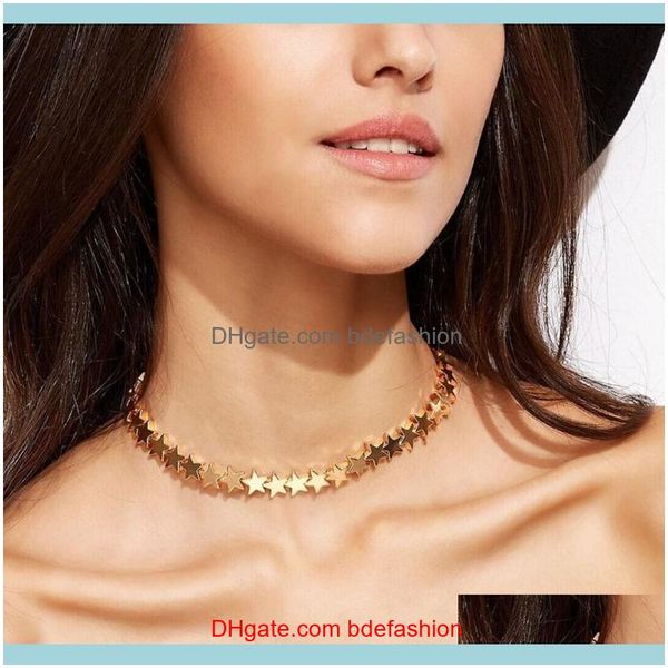 

& pendants jewelryfashion smooth full five-pointed star link necklaces statement gold color choker collar necklace women wedding gifts jewel, Golden;silver