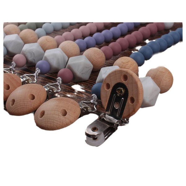 

baby pacifier chain clips holders pacifiers infant feeding natural wooden silicone teething beads accessory newborn teeth practice toys teet