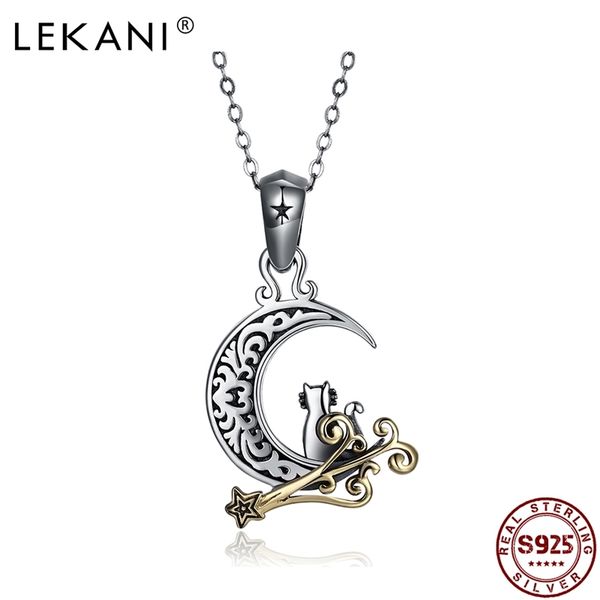 Lekani 925 Sterling Silver Pingente Colares para Mulheres Retro Lua Elementos Colar Anniversary Simples Presente Jóias