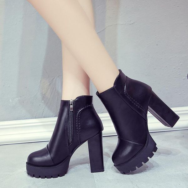 

boots drop ultra high heels shoes woman female round toe thick heel platform women ankle a274, Black