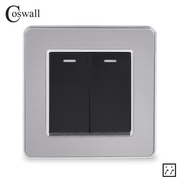 

smart home control coswall stainless steel panel 2 gang 3 way intermediate switch crossover on / off wall light 16a x2 series