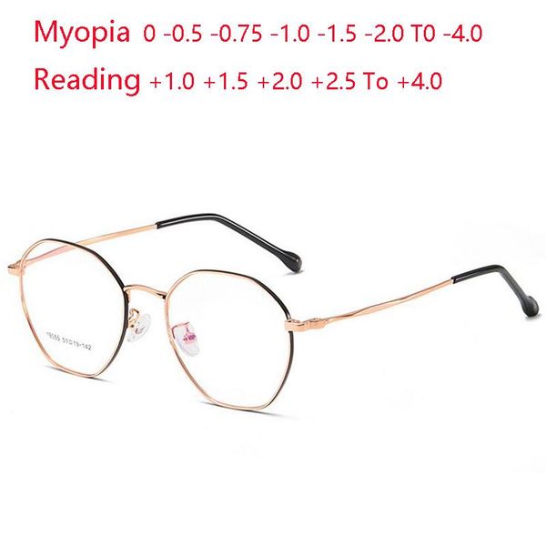

-0.5 -0.75 to -4.0 stainless steel nearsighted glasses women men metal polygon prescription eyeglasses +1.0 +1.5 + 4.0 sunglasses, White;black