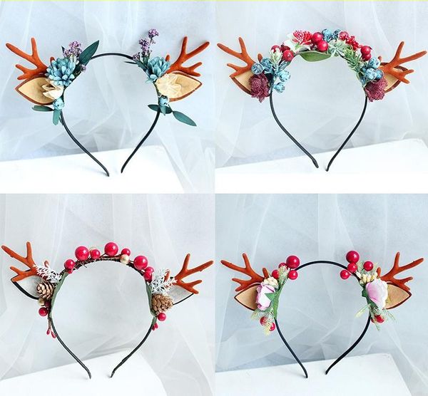 

hair accessories christmas antler baby girl headbands xmas party deer ear flower crown band born pography props headwraps, Slivery;white