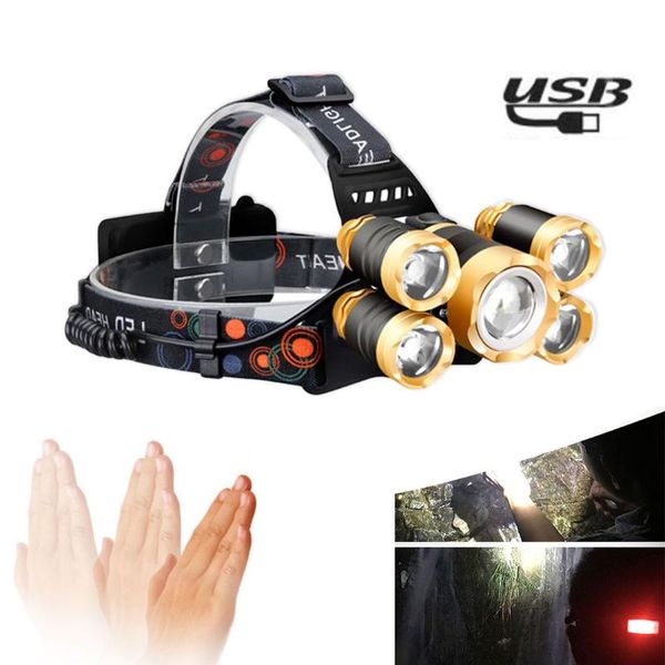

sensor led headlamp smart light 18650 head torch waterproof t6 zoom high power rechargeable fishing lantern for camping headlamps