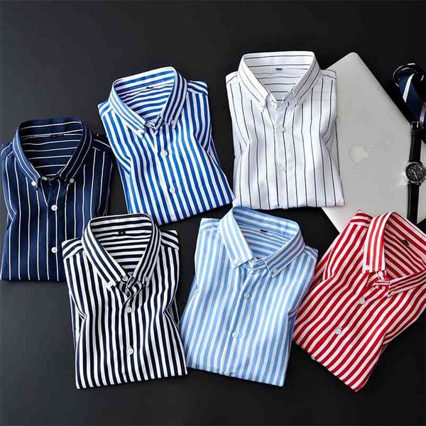 

spring autumn cotton casual shirts men fashion button down long sleeve striped shirt regular fit male blouse 210721, White;black