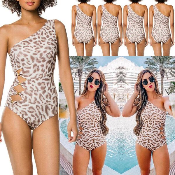 

women one piece leopard monokini swimwear beachwear bathing shoulder bikini one-piece suits