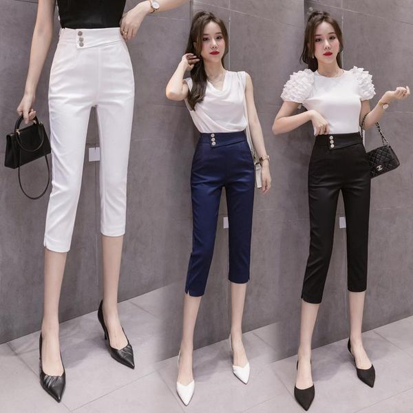 

women's pants & capris professional breasted casual suit 2021 summer high waist thin cropped trousers feet, Black;white