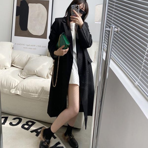 

women's trench coats autumn women long jacket coat suit female korea houndstooth casual slim hong kong-style streetwear windbreaker, Tan;black