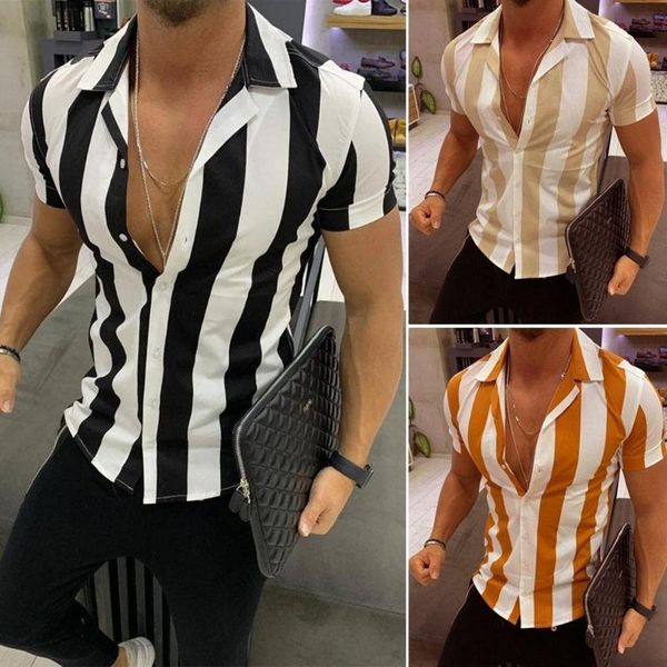 

men's casual shirts zogaa short-sleeved striped slim fit, White;black