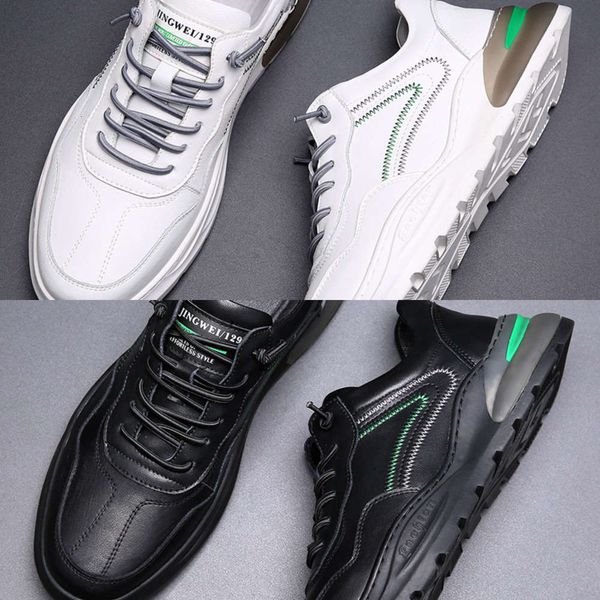 

casual shoes spring new 2021 small white shoes men's leather versatile korean sports and leisure board fashion breathable y4z6, Black