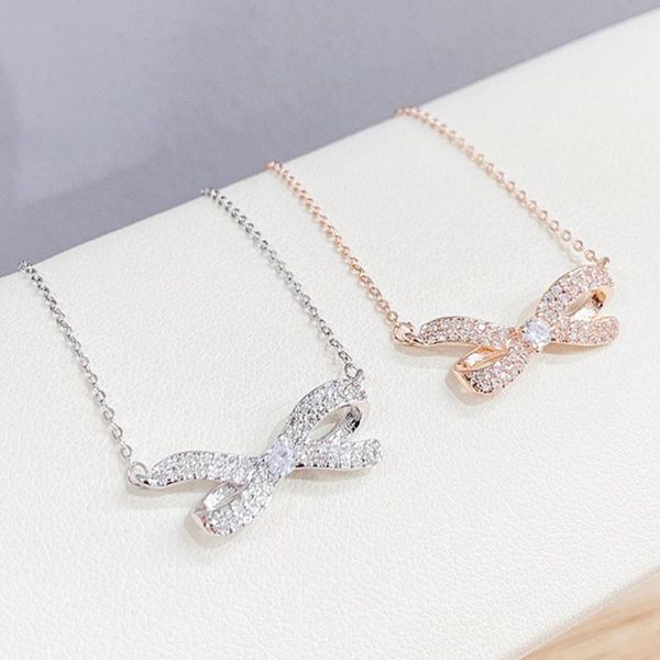 

chains botu 2021 designed bow necklace female personality temperament creative simplicity fashion jewelry for women, Silver