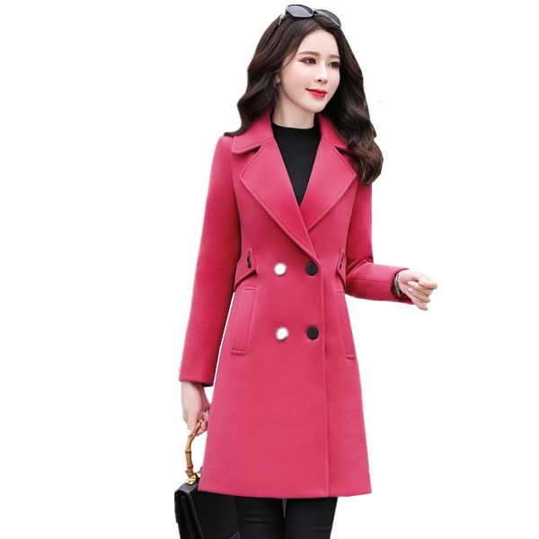

women's wool & blends winter woolen coat women korean long double-breasted outerwear fashion plus size slim jacket overcoat, Black