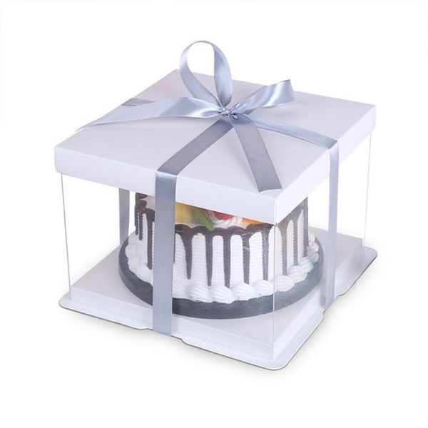 

gift wrap transparent square cake box plastic packaging boxes organizer for home dessert shop - 12/10/14/8 inch (white)