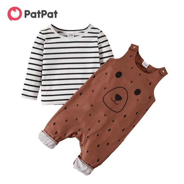 Arrivo Primavera e Autunno Baby Boy Top a righe Tute per animali Set 2 pezzi Abbigliamento per neonati 210528