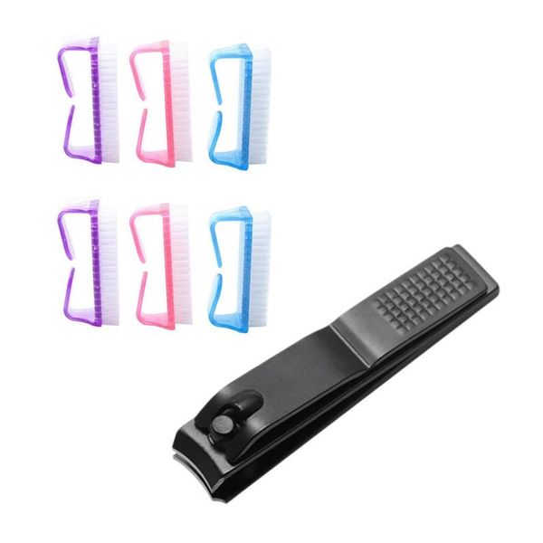 

nail brushes 1 pcs black clippers stainless steel flat nose s & 6 sets of brush cleaning, Yellow