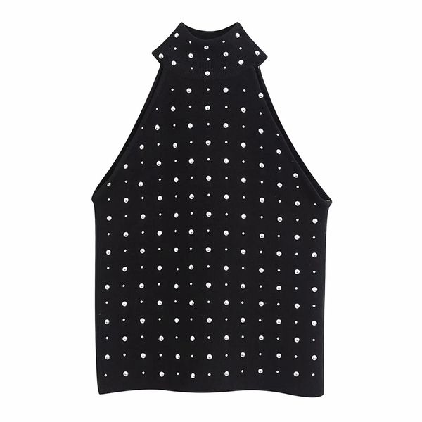 

vintage stylish rivet sleeveless sweaters women fashion o-neck pullovers elegant ladies chic jumpers 210531, White