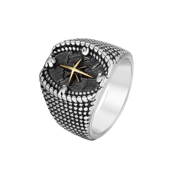 Edelstahl Paar Ring Mode Galvanik Gold Kreuz Herren Schmuck Ringe Großhandel Kompass Stil