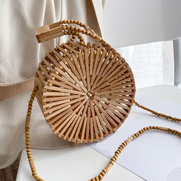 

women vintage fashion bamboo woven shoulder crossbody bags trendy ethnic style small cute round handbags