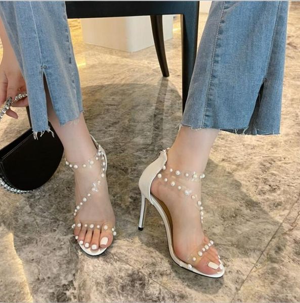 

dress shoes junsrm women gladiator sandals white string bead high heels summer party buckles pumps size 40, Black