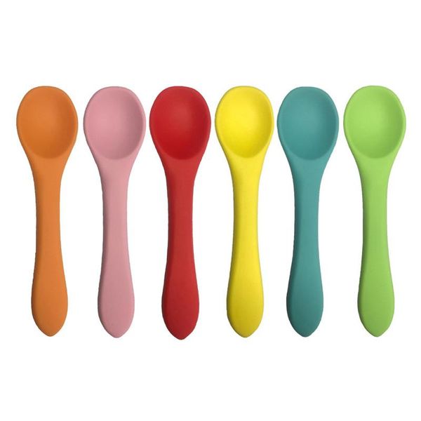 

baby soft silicone spoon red blue solid color kid tableware for children feeding tools toddlers boys girls infant flatware cups, dishes & ut