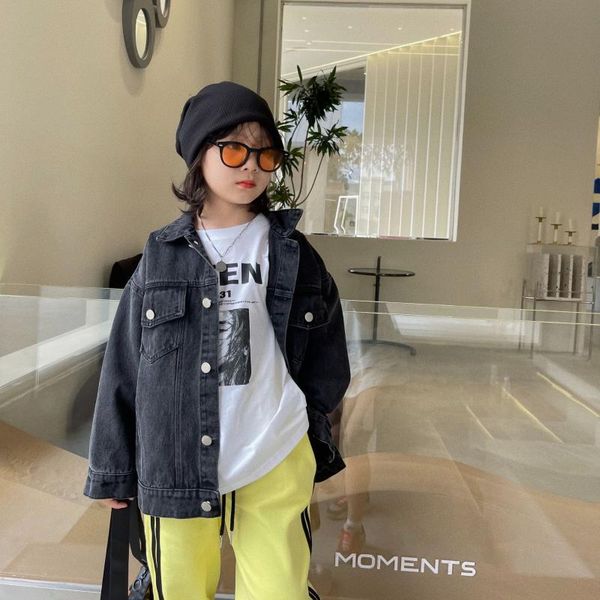 

jackets 2021 autumn children's korean retro casual loose denim jacket middle school coat fashion, Blue;gray