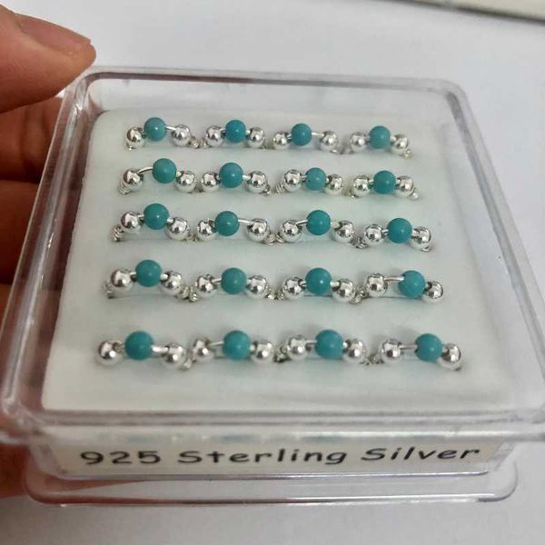 

other 20pcs/set 925 sterling silver natural turquoise nose rings & studs hoop piercing body jewerly for women nostril helix wholesale, Slivery;golden