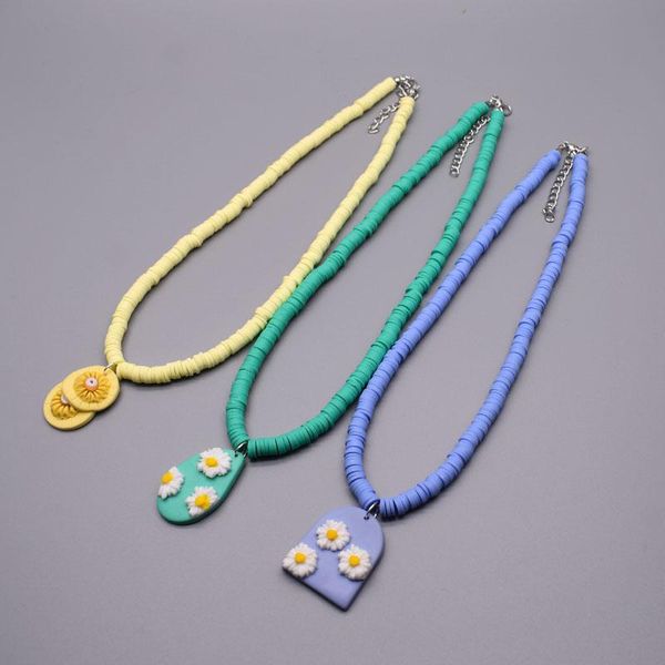 

chokers 6mm color polymer clay necklace soft pottery choker pendants colorful collar handmade femme jewelry gifts beach, Golden;silver
