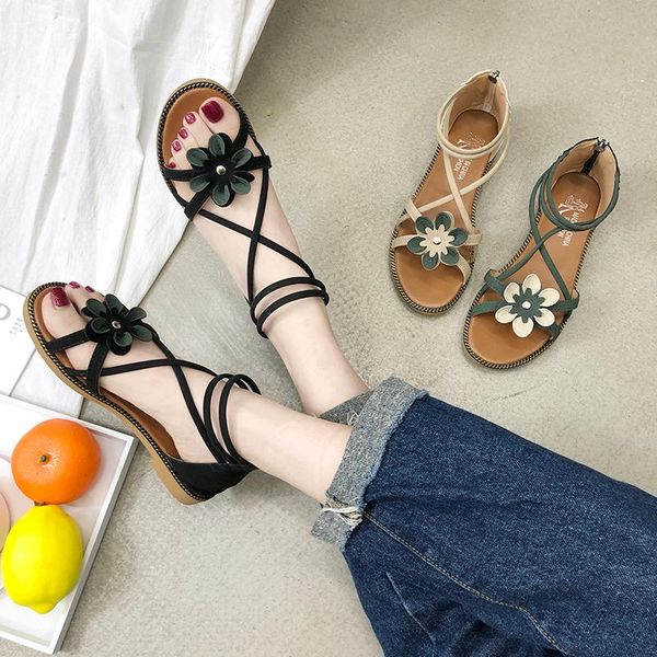 

sandals female shoe clear heels closed girls comfort low gladiator flat fashion summer beige basic back strap microfibe, Black