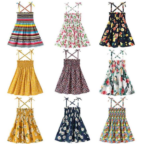 

30 colors summer girl's suspender skirt sleeveless pleated dresses floral striped flower rainbow dresses knee high casual beach skirts, Red;yellow
