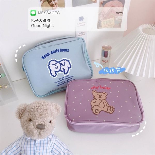 

nylon korea cute ins bear cosmetic bag pouch for women large capacity home storage makeup beauty case bags 210811