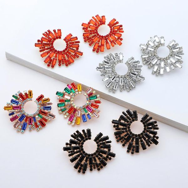 

stud ztech irregular metal 8 colorful crystal earrings fashion elegant rhinestones jewelry accessories for women girls wholesale, Golden;silver