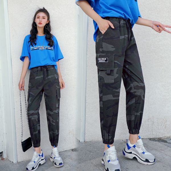 

women camouflage pants spring summer female high waist loose cargo pant casual harem trousers streetwear plus size s-5xl 210423, Black;white