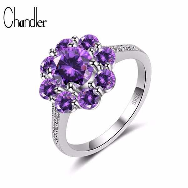 

wedding rings chandler big austrian crystal ring engagement band cz flower rhinestone bague for women plata plated jewelry, Slivery;golden