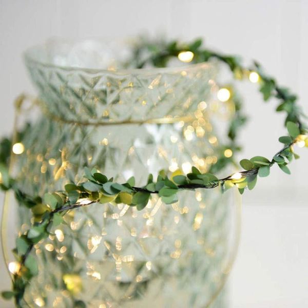 

strings 2m/3m/5m/10m green leaf garland string lights led flexible copper artificial vine for christmas wedding party decor