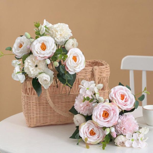 

decorative flowers & wreaths 1bunch silk rose artificial bouquet for home decoration accessories diy wedding supplies po props