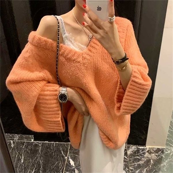 Maxi maglione femminile donna inverno pullover maglia overszie manica lunga ragazze top maglioni larghi capispalla lavorata a maglia spessa sexy 211103