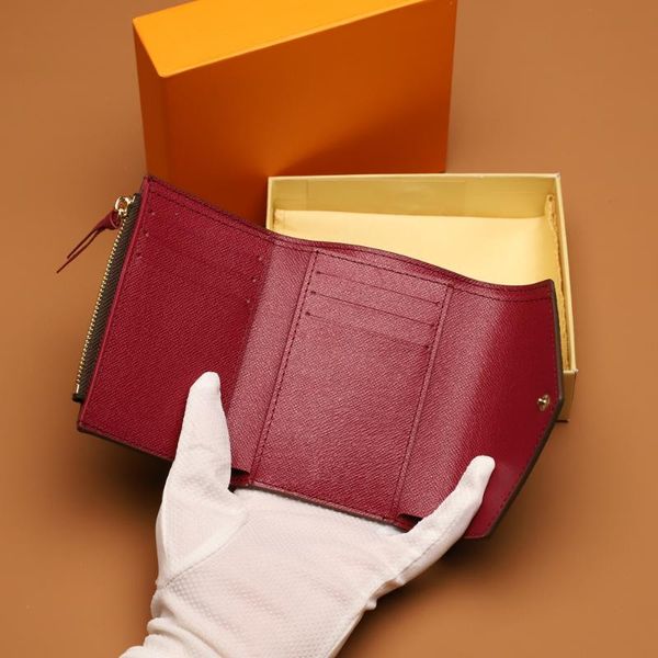 

card holders luxury designer women's purse bag fashion print leather foldable with gift box and dust, Brown;gray