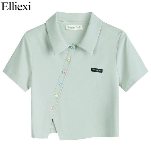 

women's polos elliexi button irregular women t shirt summer white shirts cotton short femme casual tees