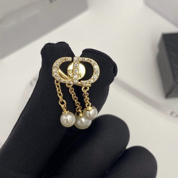 

luxury jewelry letter tassel pearl earrings for women, Golden